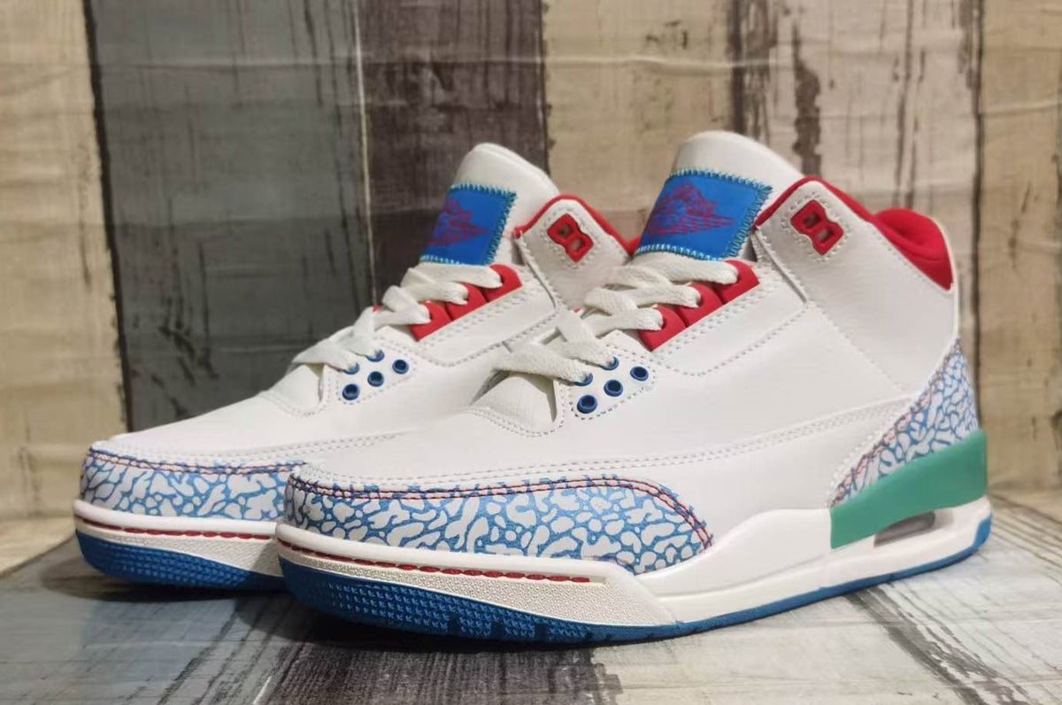 Air Jordan 3 - Cream / Blue / Red Men's Shoes