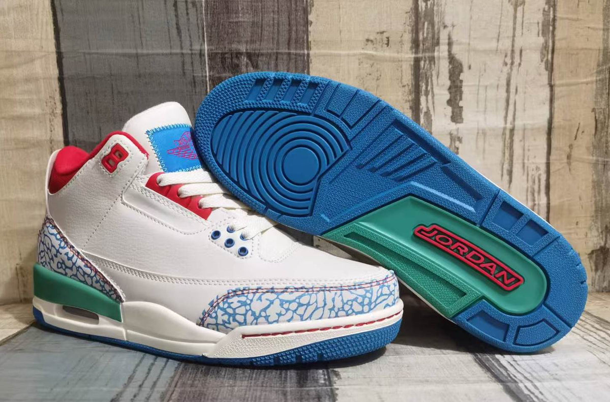 Air Jordan 3 - Cream / Blue / Red Men's Shoes